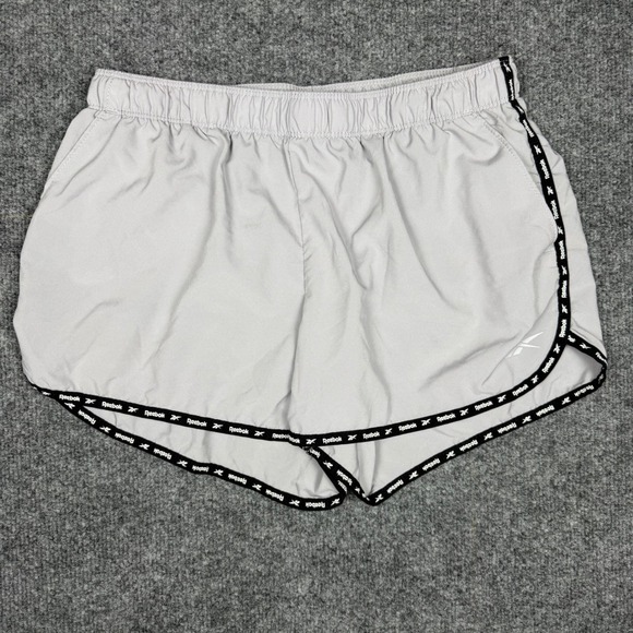 Reebok Pants - Reebok Womens Light Grey Logo Tape Trim Running Athletic Shorts Small RN 117927